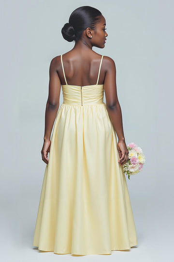 Jonquille Une Ligne Satin Ruché Longue Robe de demoiselle d’honneur Junior